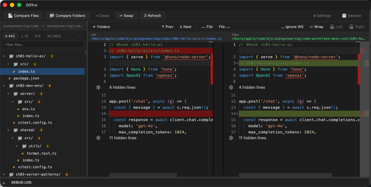 Diffre folder and file diff view